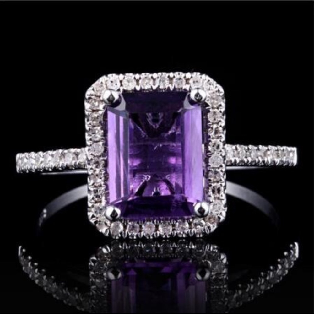 Stamped .925 Sterling Silver 3 Carat Amethyst Ring